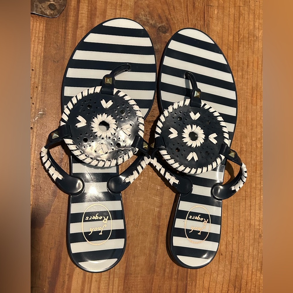 Navy and white sandals